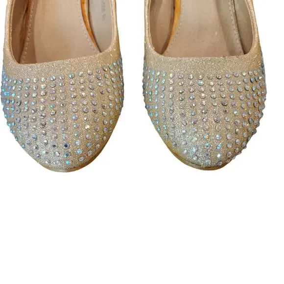 Seven Color Pumps Heels Womens Sz 6.5 Rhinestone Covered Pale Gold Pumps - Picture 3 of 10